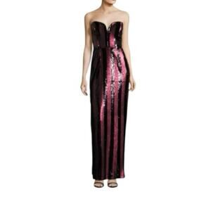 Milly Sequin Strapless Gown Stripes Carly Red and Black Size 2 Hollywood Glam